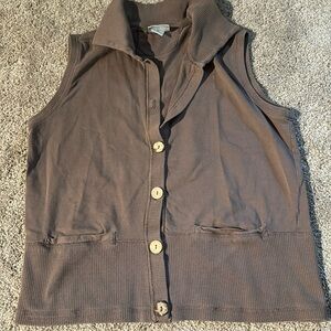 Brown Button Down Sleeveless Shirt